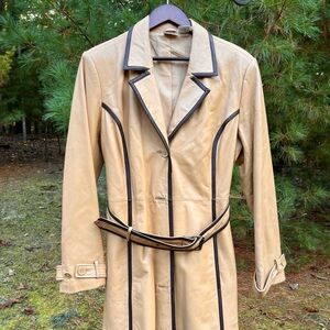 90s Maxi Genuine Leather Trench Coat Newport News Women’s Size L Chic Sexy